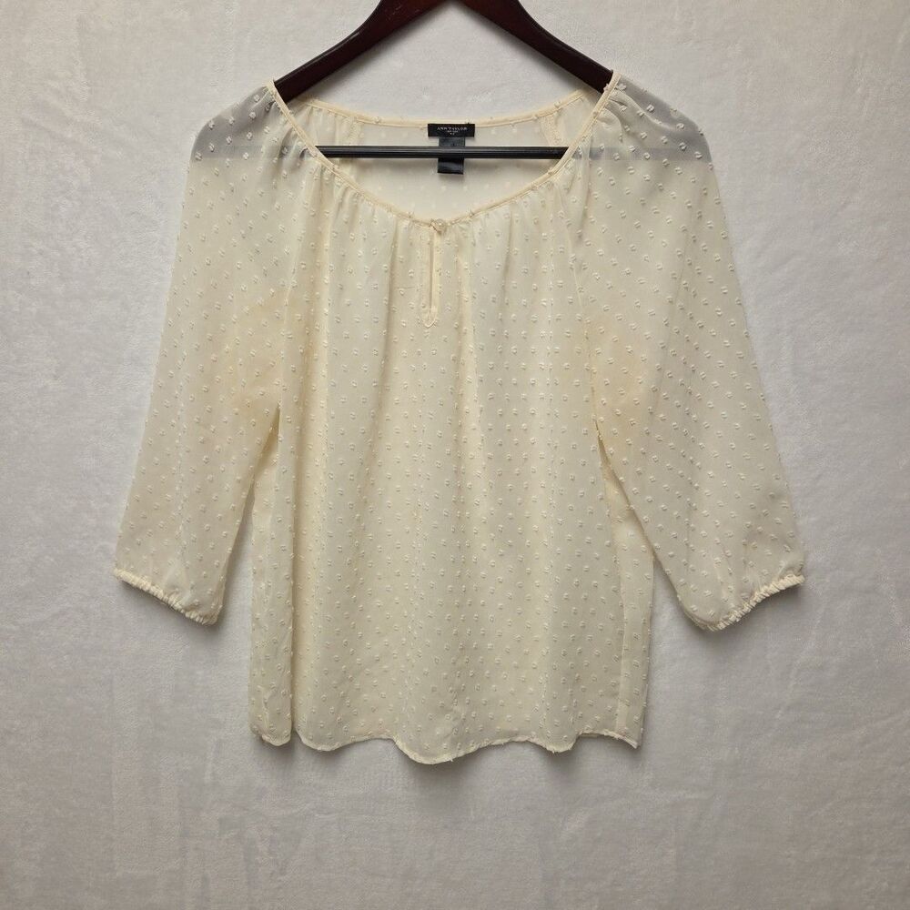 ANN TAYLOR Women Top Sz XS Ivory Sheer Popover Lightweight Beachy Oversized